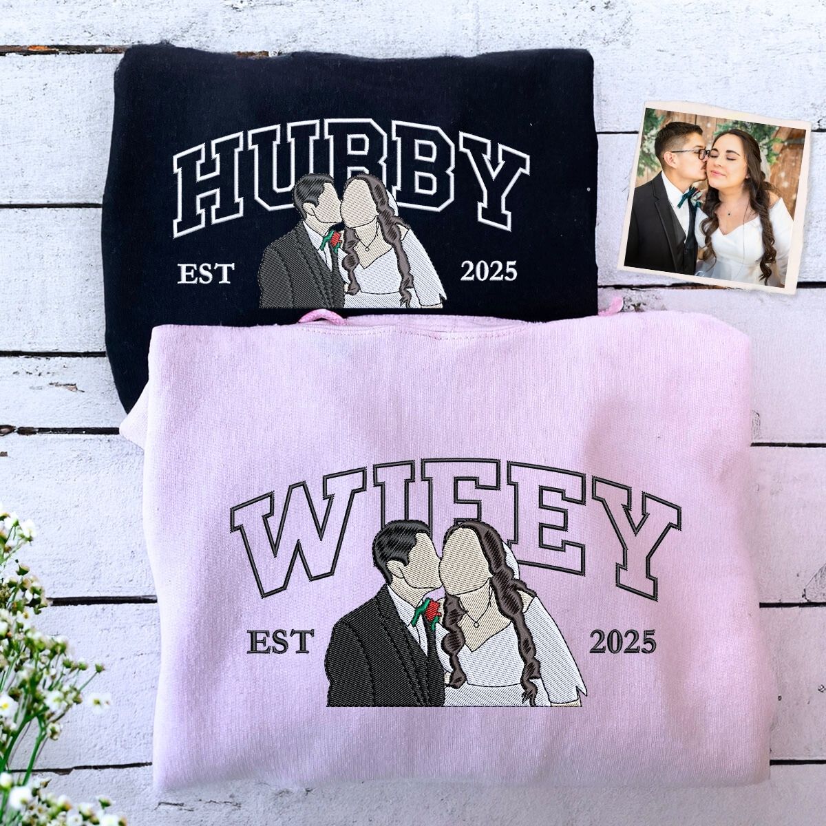 Personalized Hubby and Wifey Embroidered Sweatshirt Pair