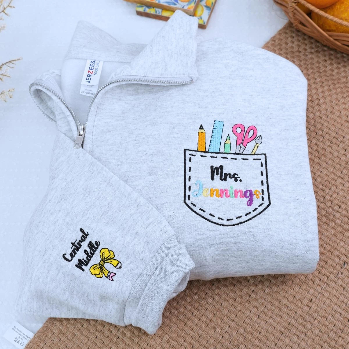 Personalized Teacher Name Embroidered Zip-Up Hoodie - Teacher Appreciation Gift