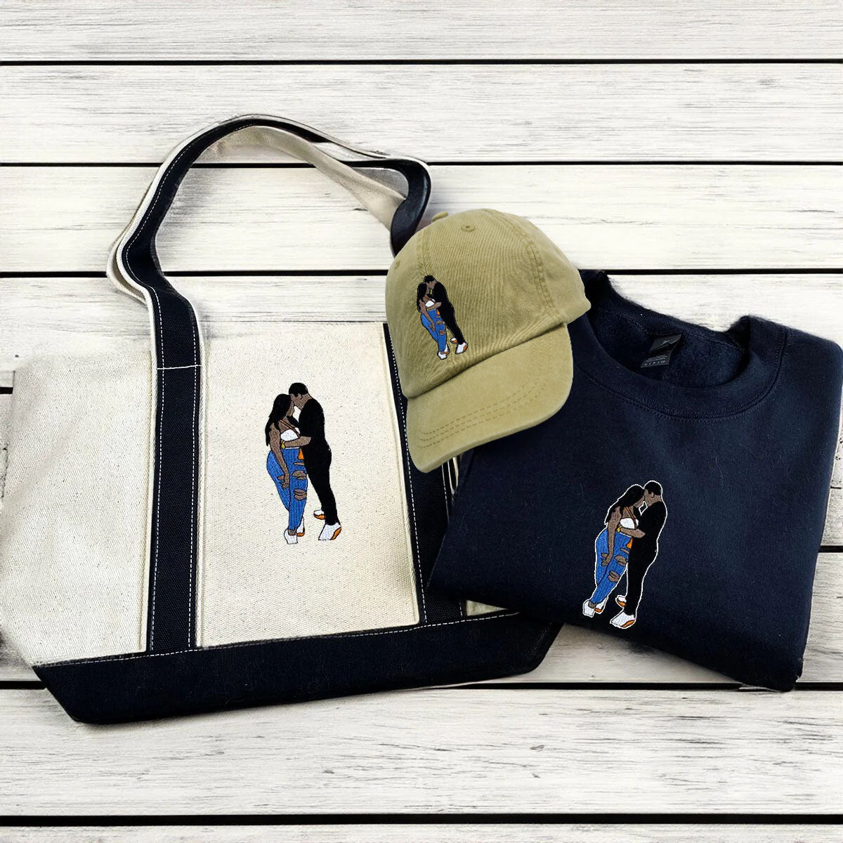 Custom Portrait Embroidered Matching Sweatshirt, Hat & Tote Bag Bundle