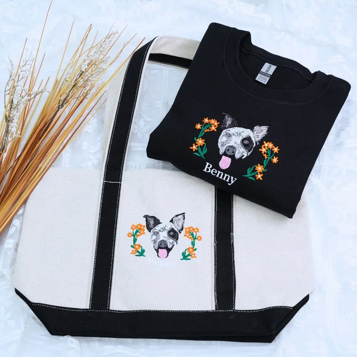 Dog Lover Embroidered Sweatshirt & Tote Bag Set
