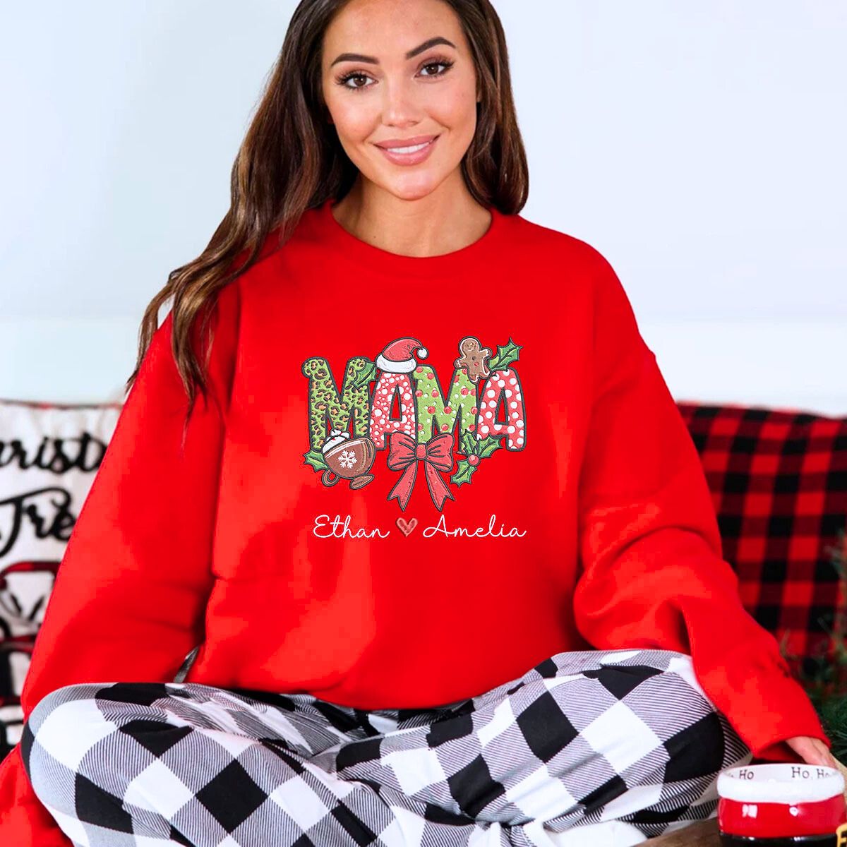 Personalized Christmas Mama Sweatshirt/Hoodie | Custom Family Gift