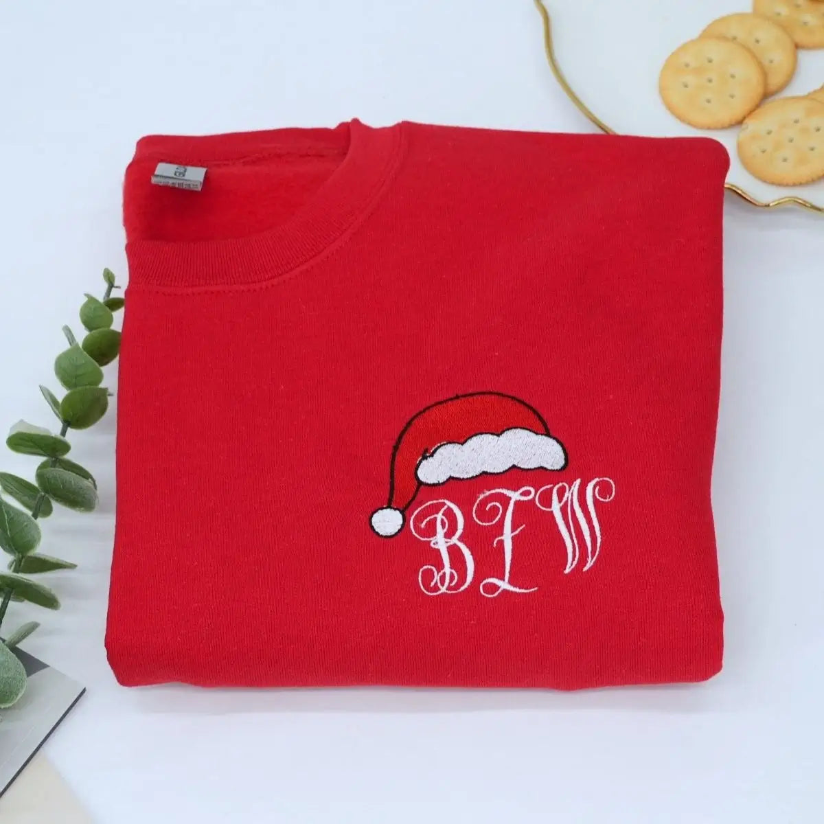 Personalized Santa Hat Monogram Christmas Sweatshirt or Hoodie