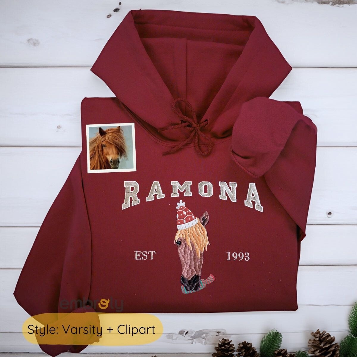 Personalized Horse Christmas Shirt with Embroidered Photo
