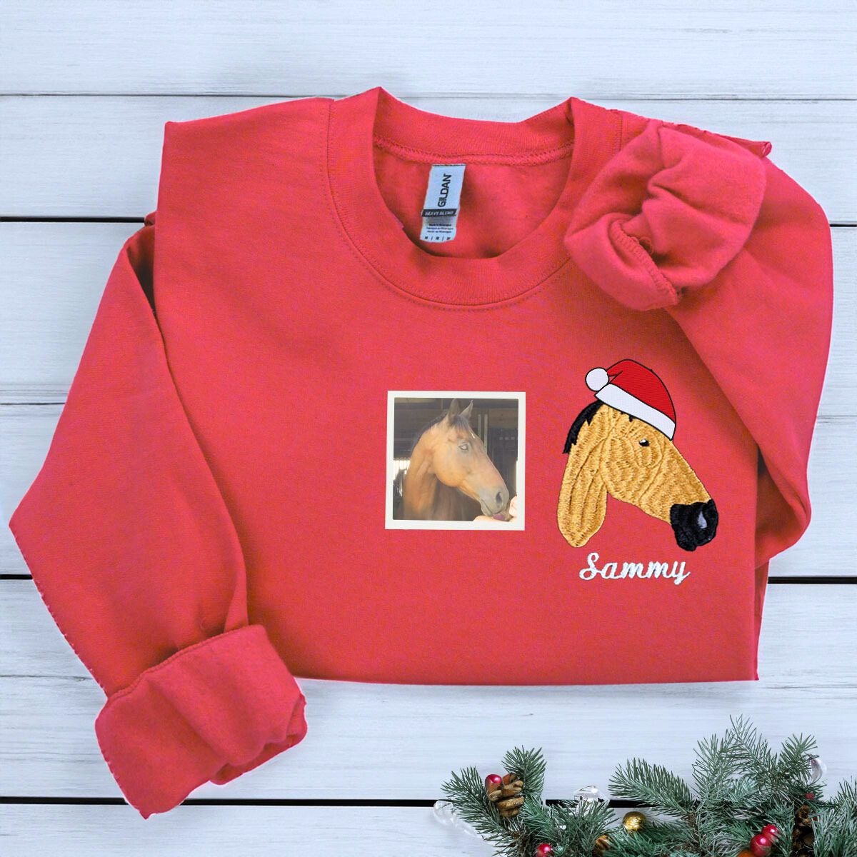 Personalized Horse Christmas Shirt with Embroidered Photo