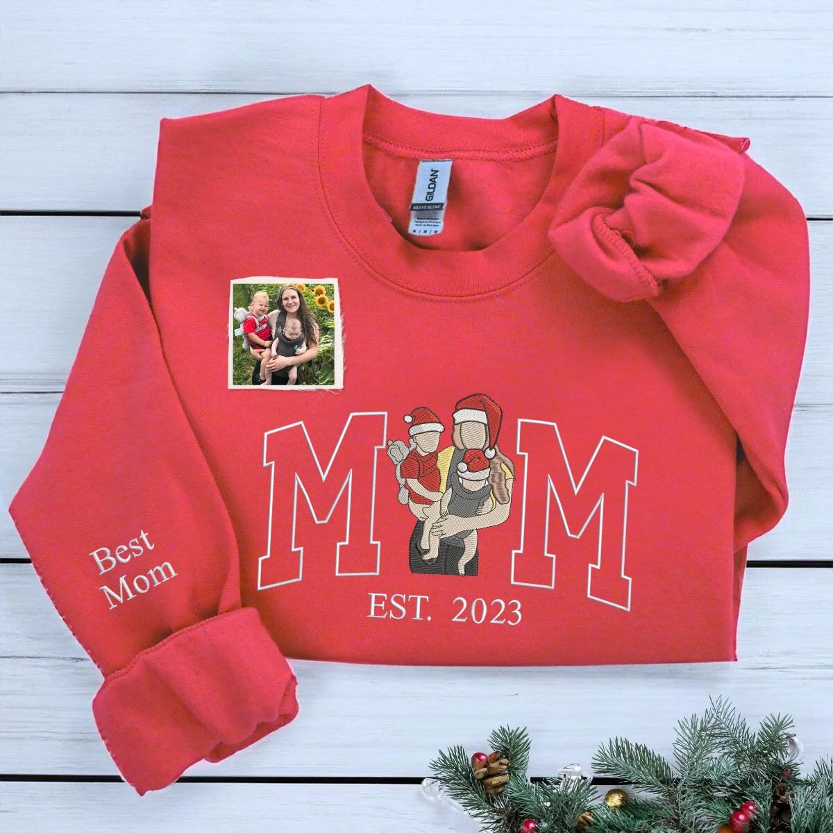 Personalized Family Christmas Embroidered Sweatshirt - Custom Mom & Dad Gift