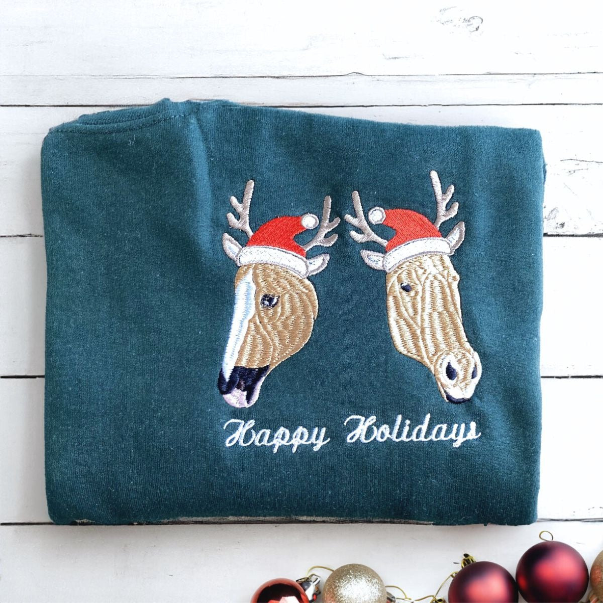 Personalized Horse Christmas Shirt with Embroidered Photo