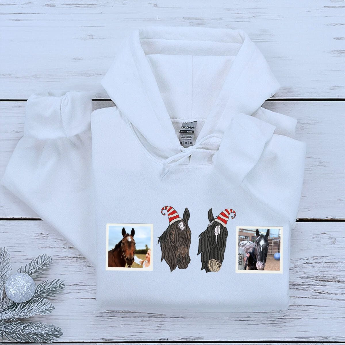 Personalized Horse Christmas Shirt with Embroidered Photo