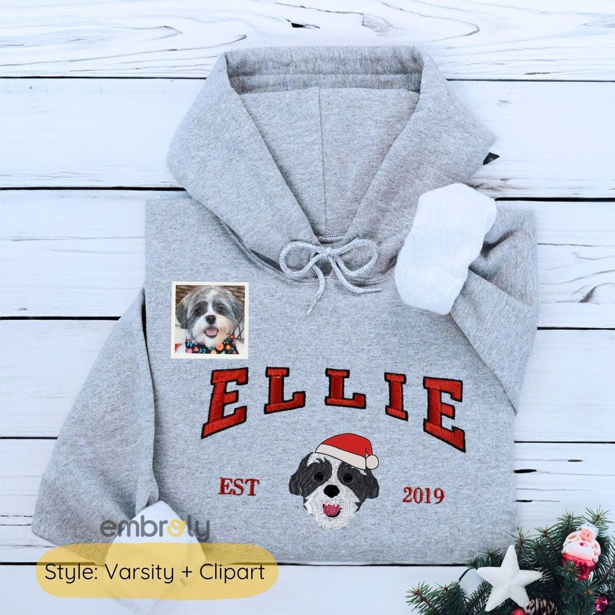 Personalized Dog Christmas Hoodie with Embroidered Photo - Festive and Unique Gift
