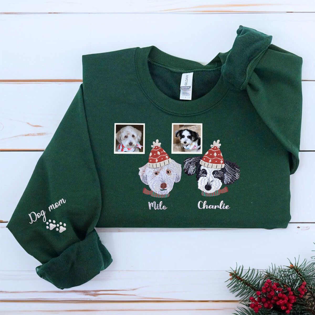 Personalized Dog Christmas Hoodie with Embroidered Photo - Festive and Unique Gift