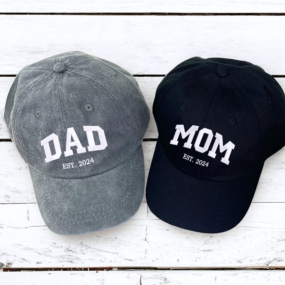 Mom and Dad Embroidered Hat Set: Personalized Family Gift
