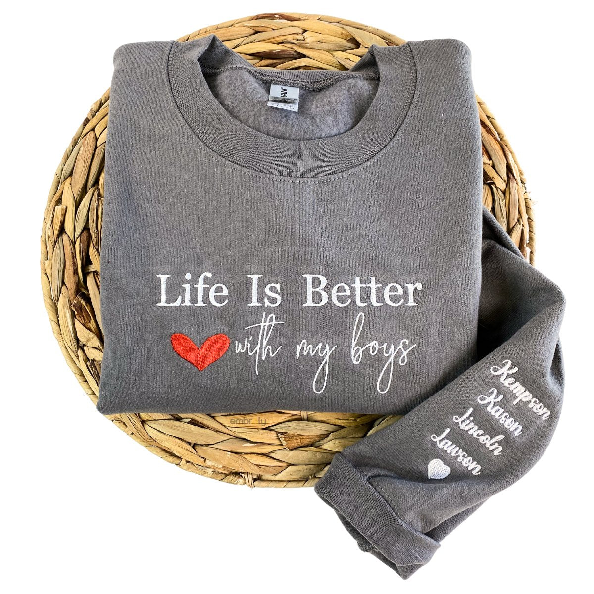Motherhood Joy Embroidered Mom Sweatshirt