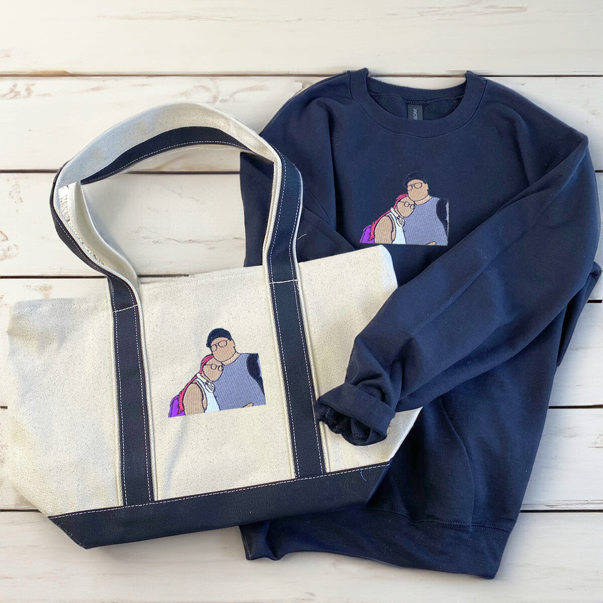 Embroidered Unisex Sweatshirt & Canvas Tote Bag Set