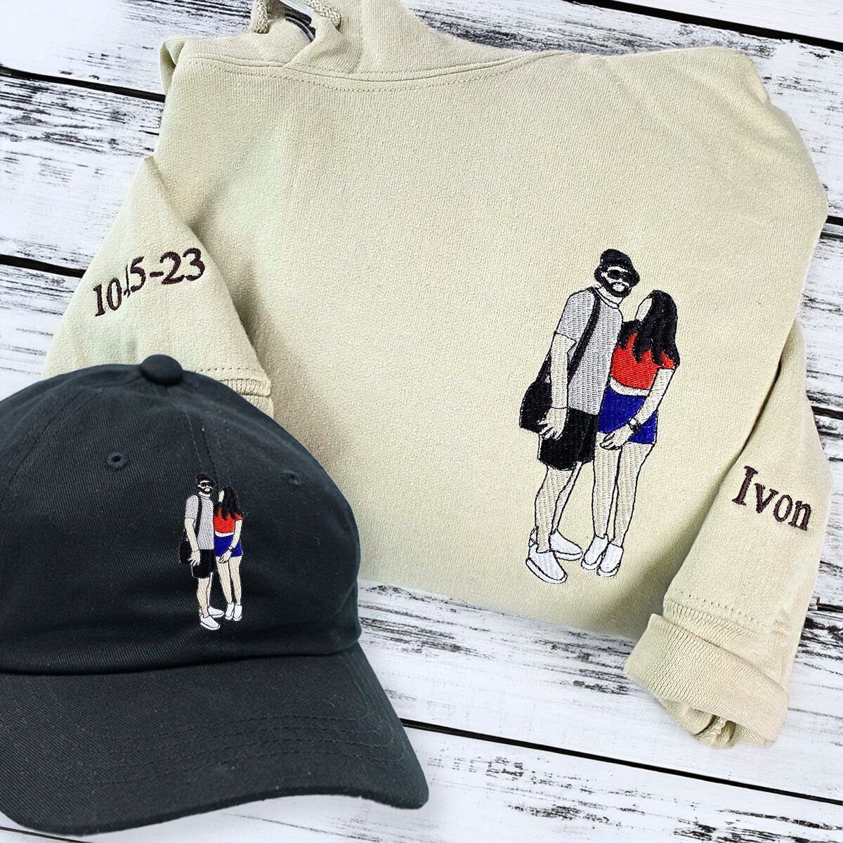 Personalized Embroidered Couple Sweatshirt & Hat Set