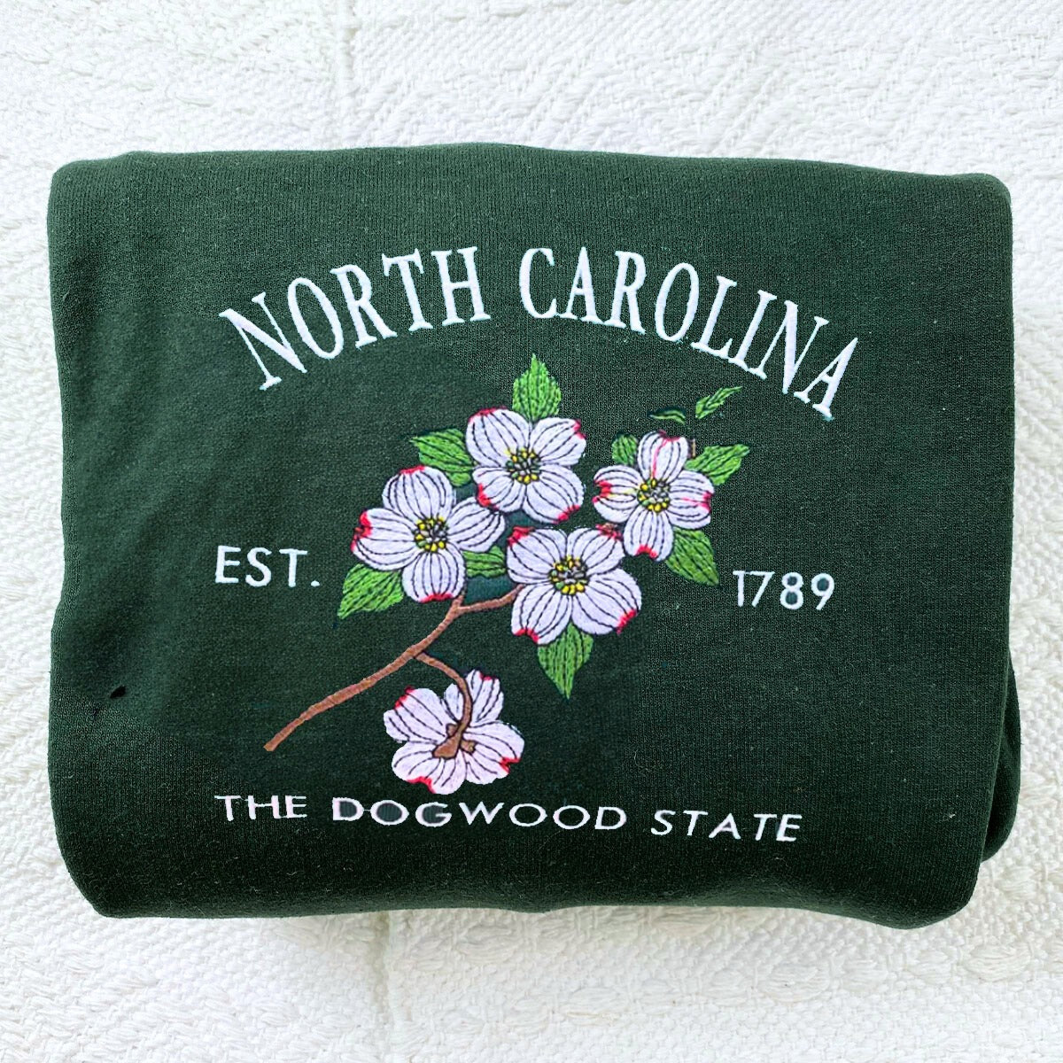 Embroidered North Carolina State Flower Sweatshirt - Dogwood Design