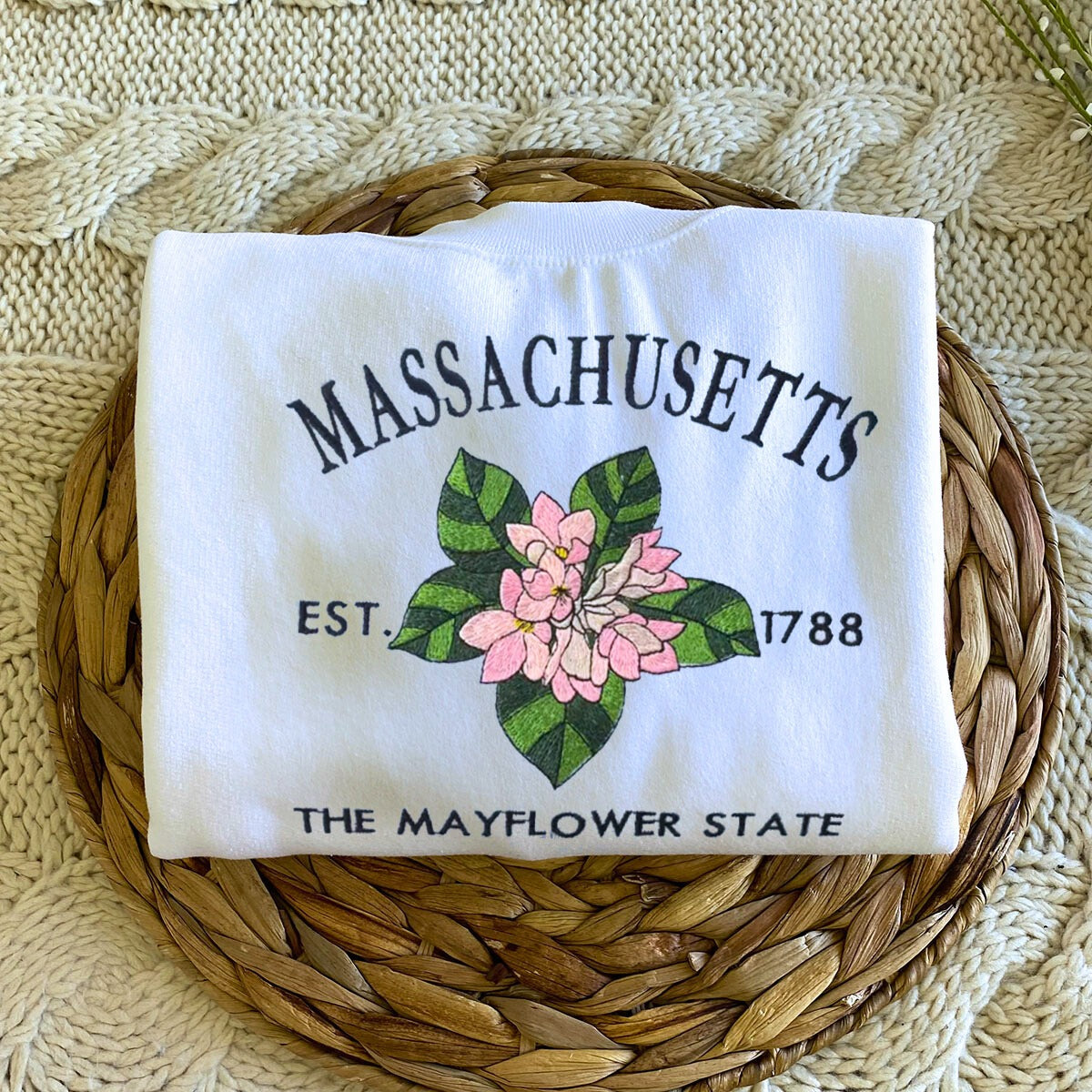 Massachusetts State Embroidered Mayflower Sweatshirt - Premium Comfort