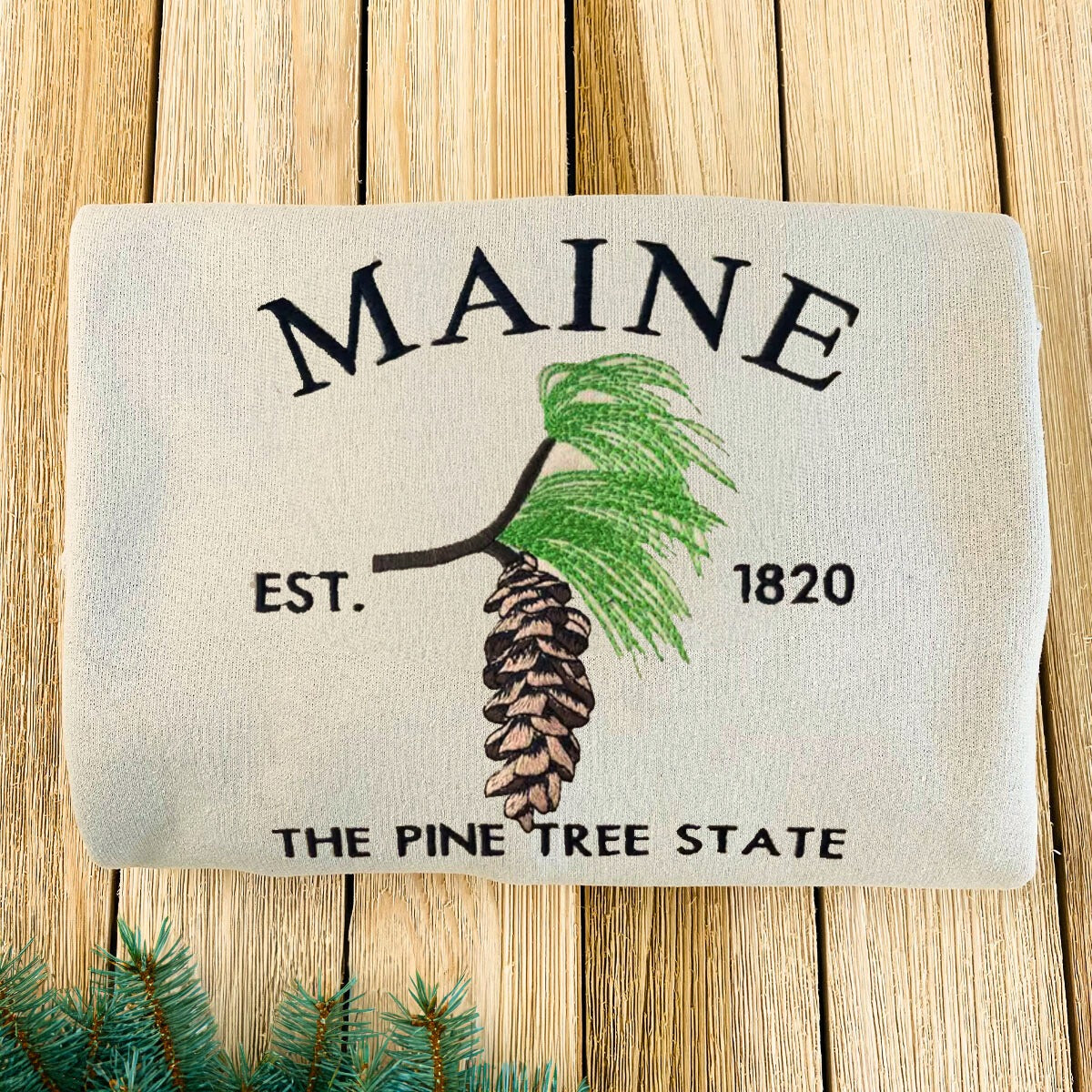 Embroidered Maine Pine Tree State Sweatshirt - Nature-Inspired Comfort