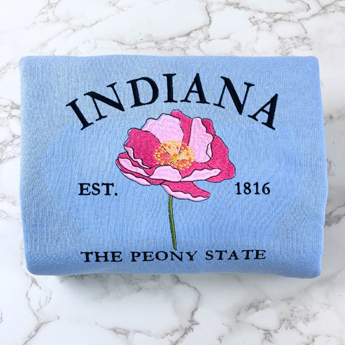 Embroidered Indiana State Peony Sweatshirt - Vibrant Floral Design