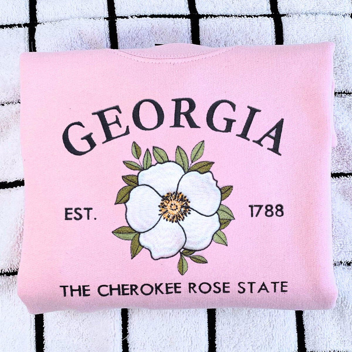 Embroidered Georgia Cherokee Rose State Sweatshirt - Vintage Floral Design