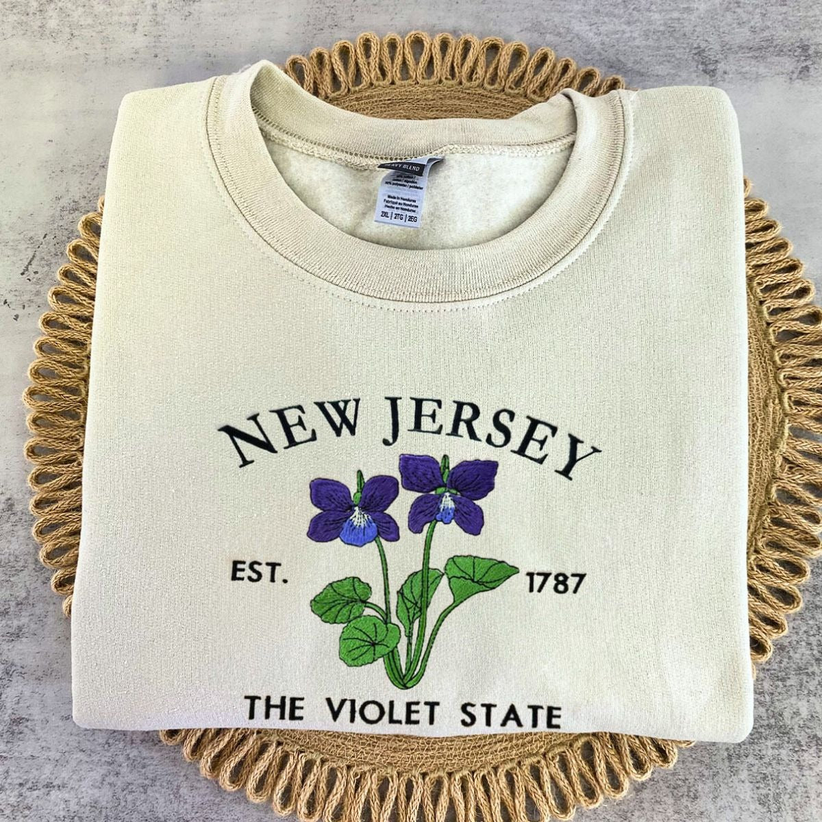 Embroidered New Jersey Violet State Sweatshirt - Garden State Pride