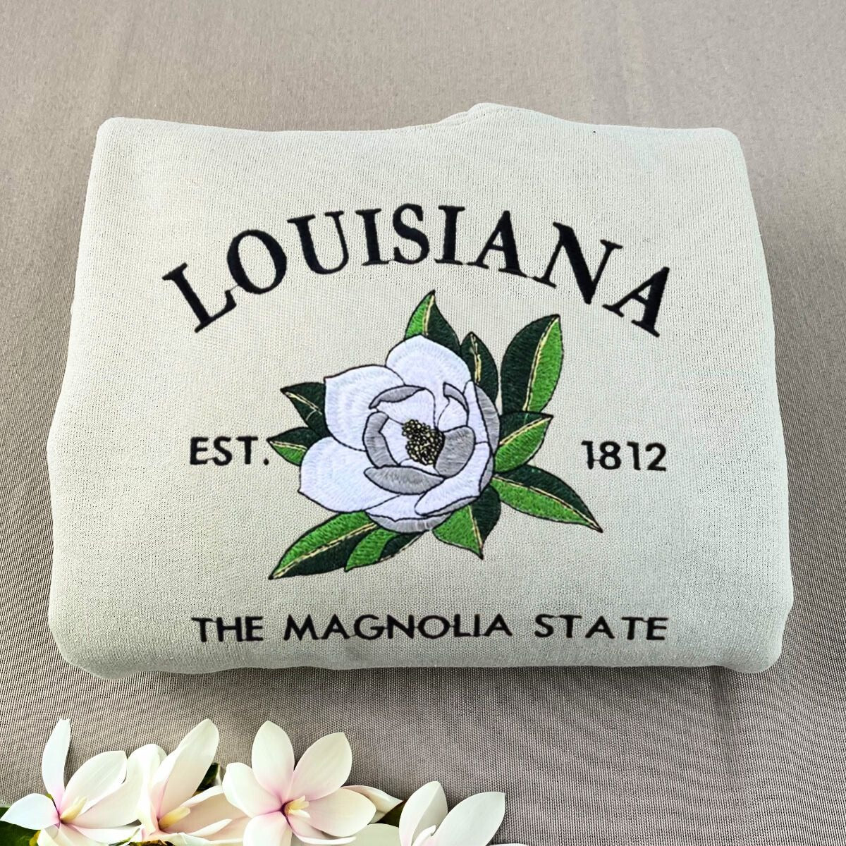 Embroidered Louisiana Magnolia State Sweatshirt - Southern Charm Gift