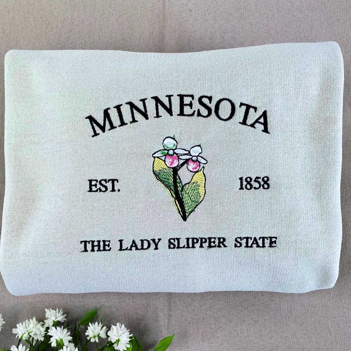 Minnesota Lady Slipper State Embroidered Sweatshirt | Natural Beauty Gift