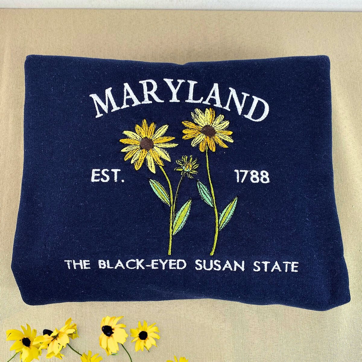 Maryland Black-Eyed Susan State Sweatshirt - Embroidered Floral Design