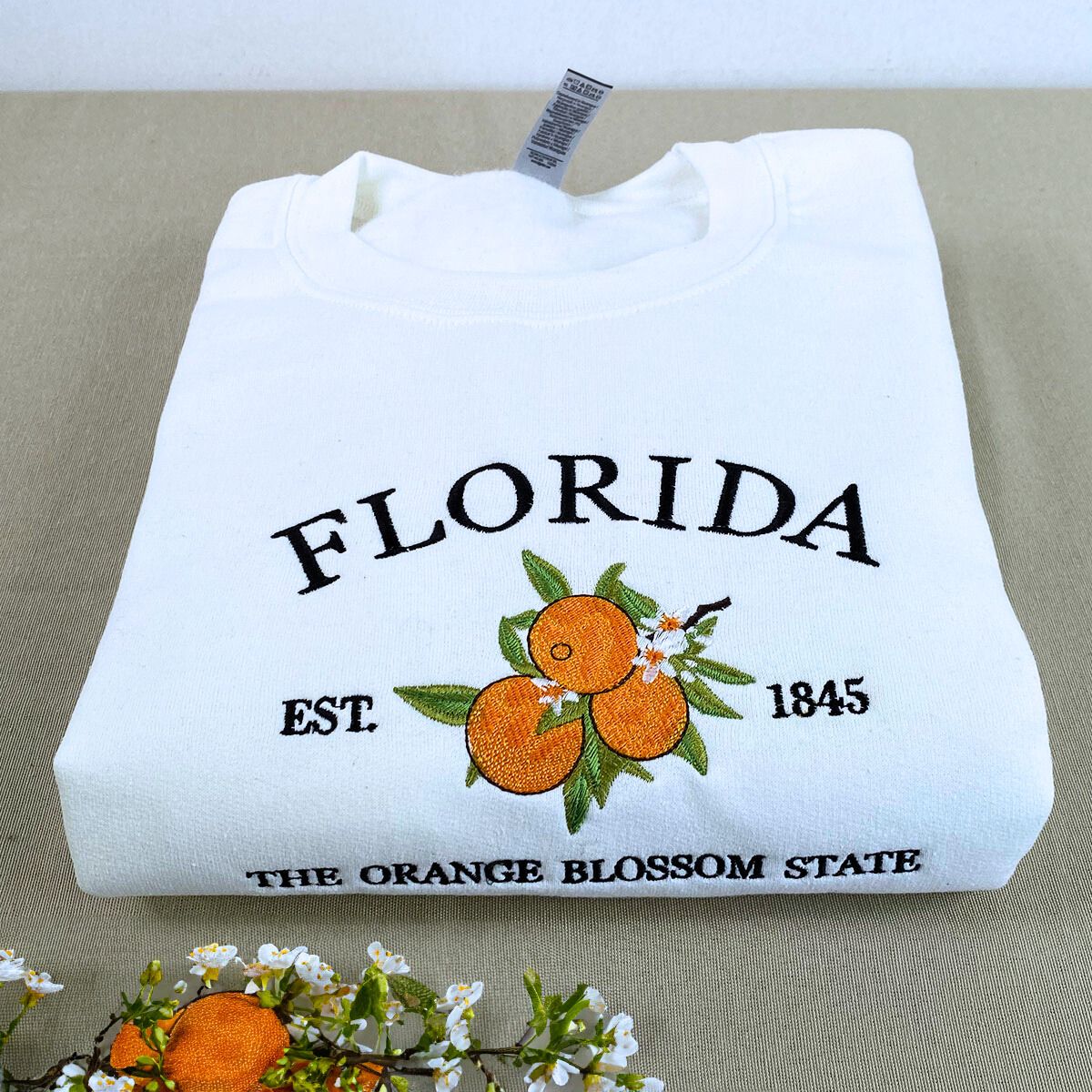 Embroidered Florida Orange State Blossom Sweatshirt - Premium Comfort