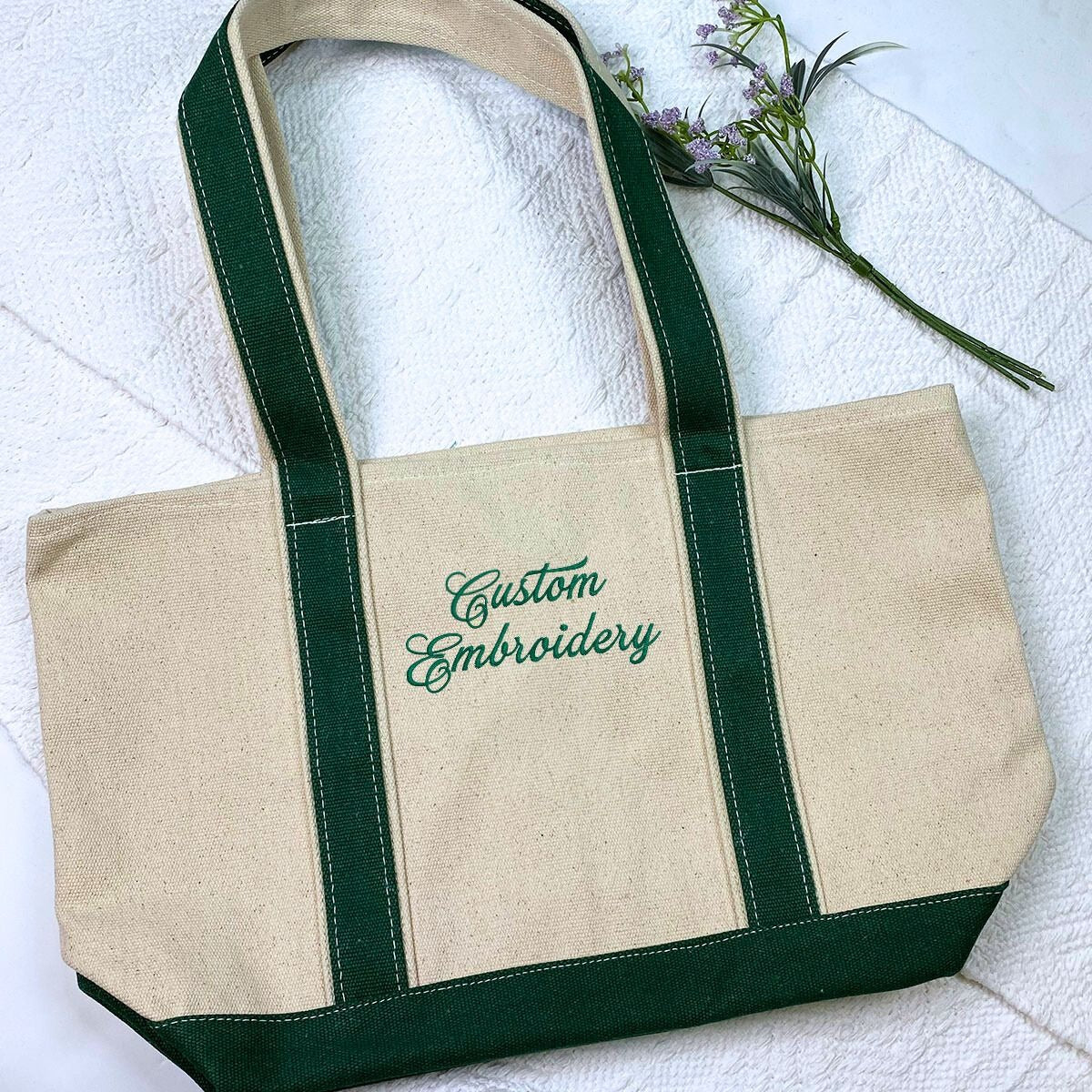 Personalized Embroidered Canvas Tote Bag, Custom Text Gift for Her