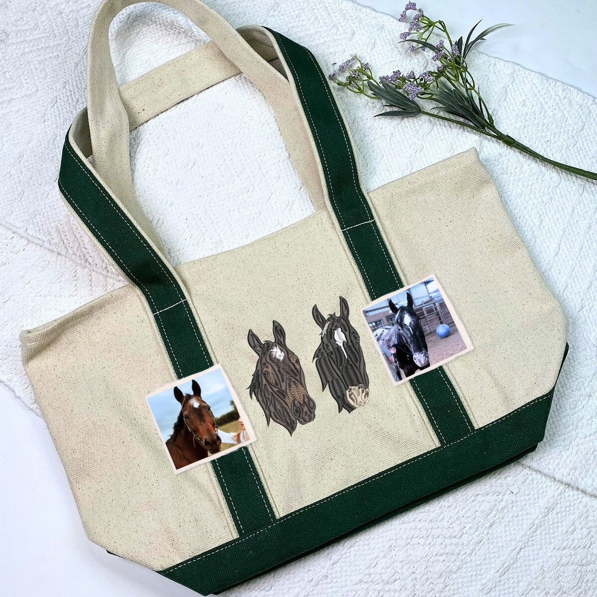 Custom Horse Embroidered Tote Bag - Personalized Equestrian Gift