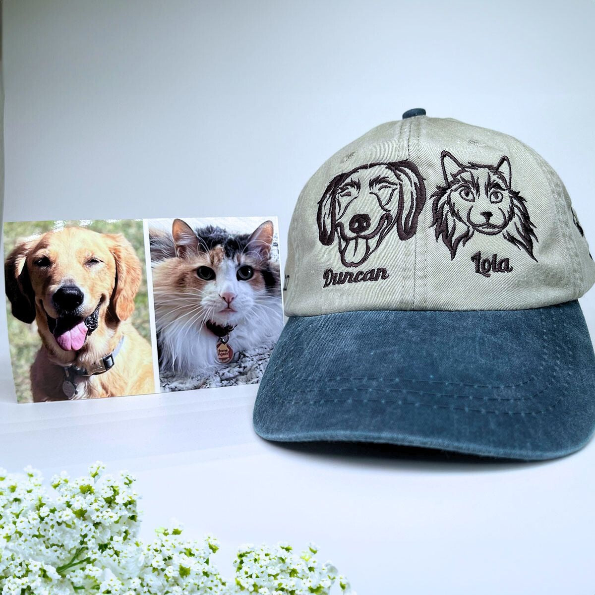 Personalized Embroidered Cat Photo Hat - Unique Custom Cat Lover Gift