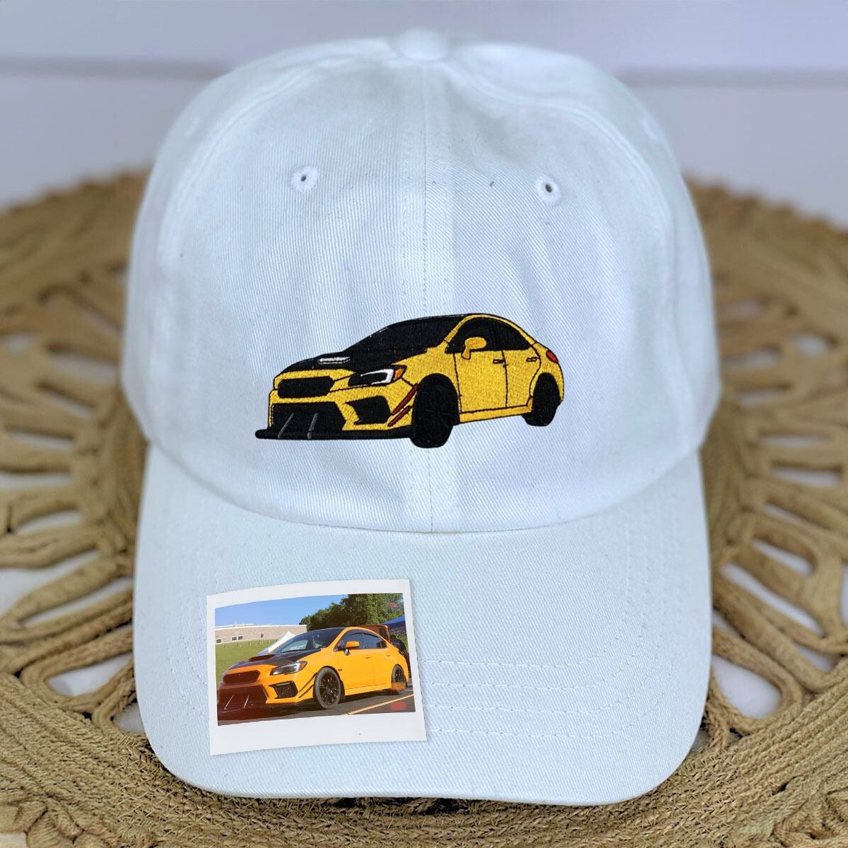 Custom Car Embroidered Hat in Black, White, Navy, or Khaki