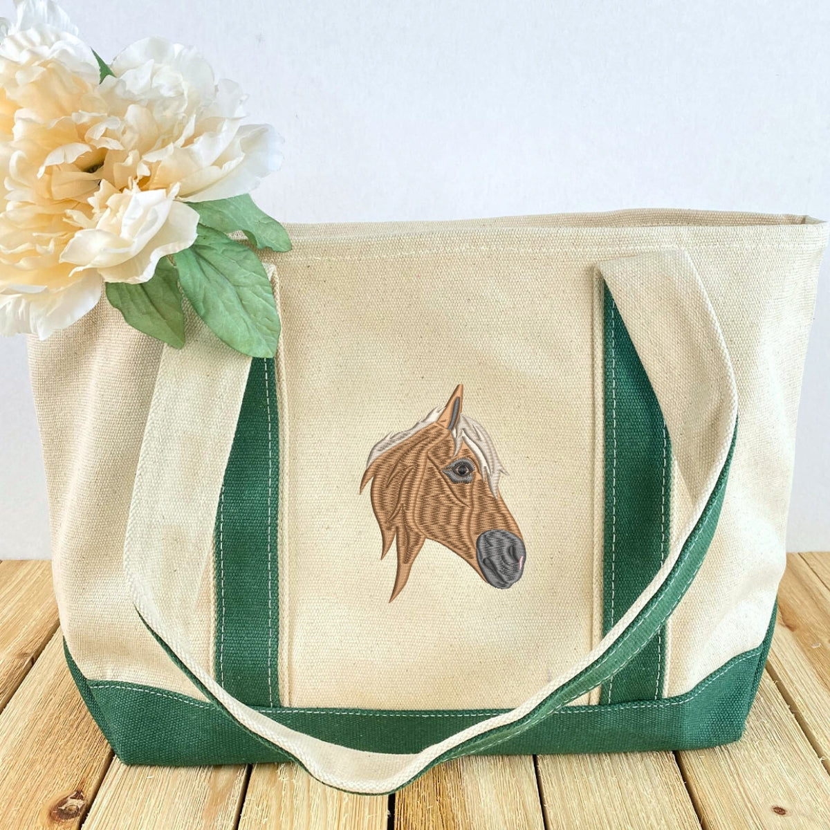 Custom Embroidered Horse Stylish Tote Bag in Natural Colors
