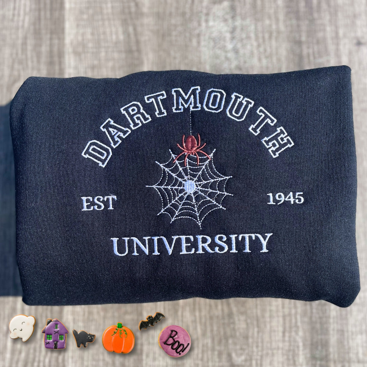 Custom Embroidered University Spiderweb Halloween Sweatshirt