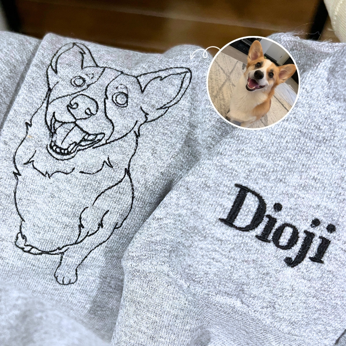 Custom Embroidered Corgi Sweatshirt or Hoodie in Various Colors