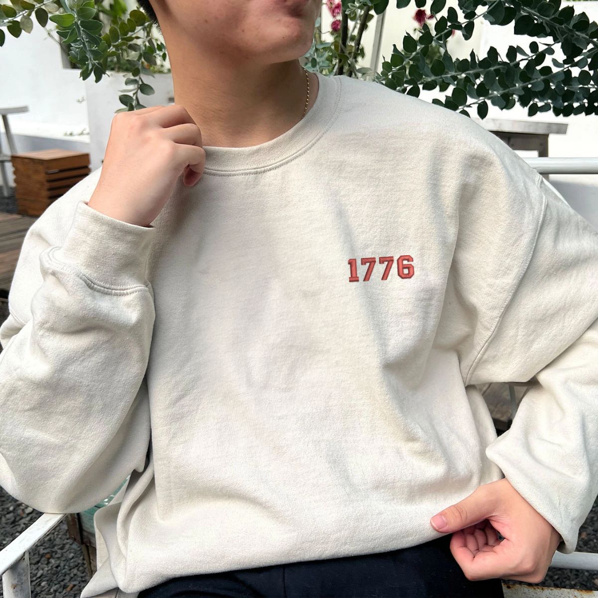 Embroidered Patriotic Crewneck Sweatshirt in Red, Premium Quality