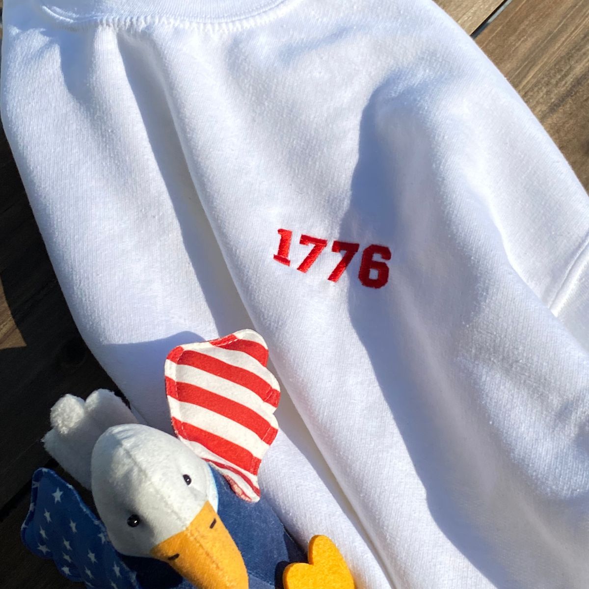Embroidered Patriotic Crewneck Sweatshirt in Red, Premium Quality