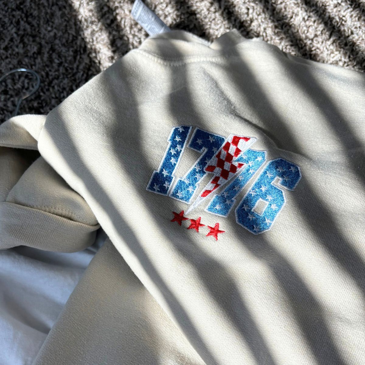Embroidered Thunderstorm Fourth of July Sweatshirt - White