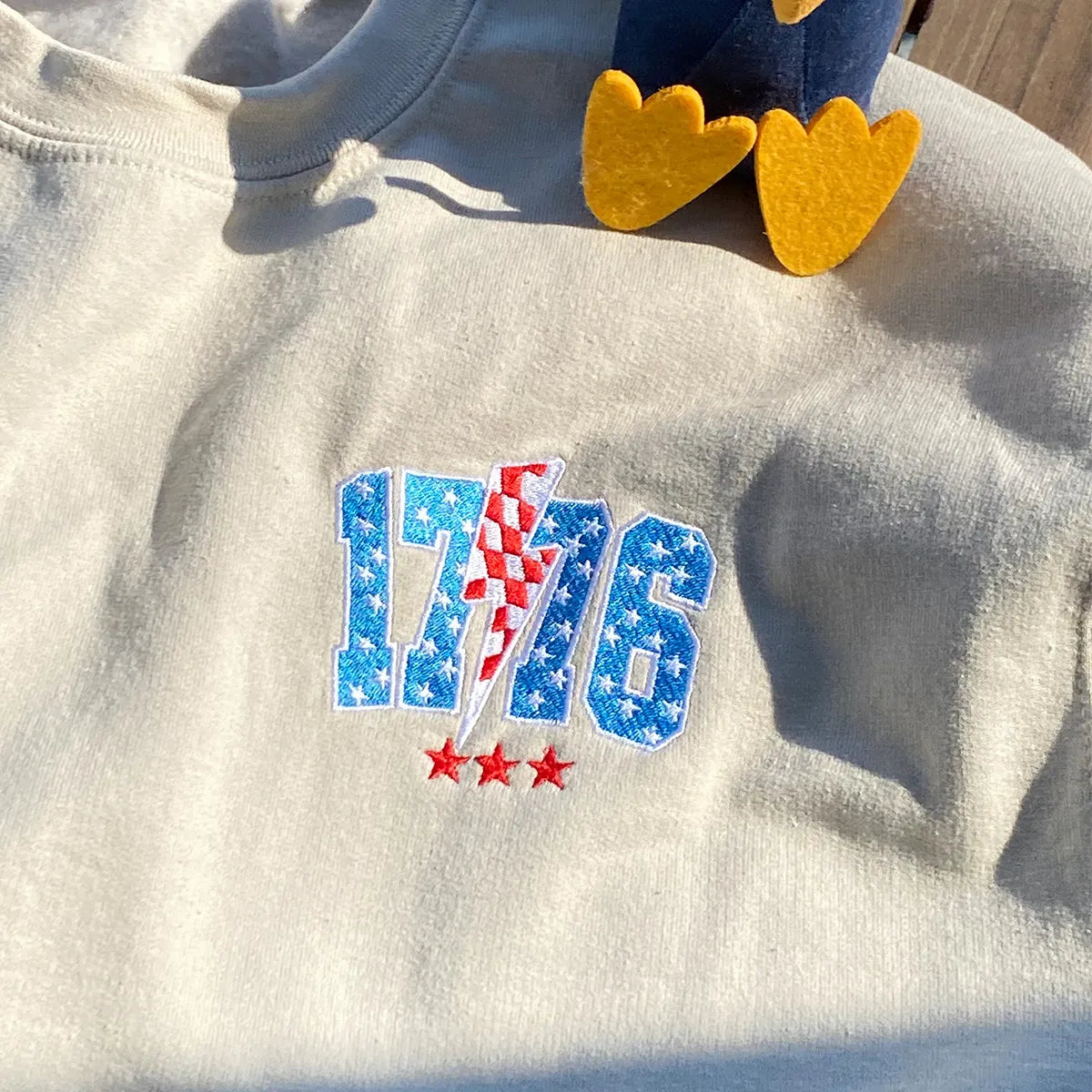 Embroidered Thunderstorm Fourth of July Sweatshirt - White
