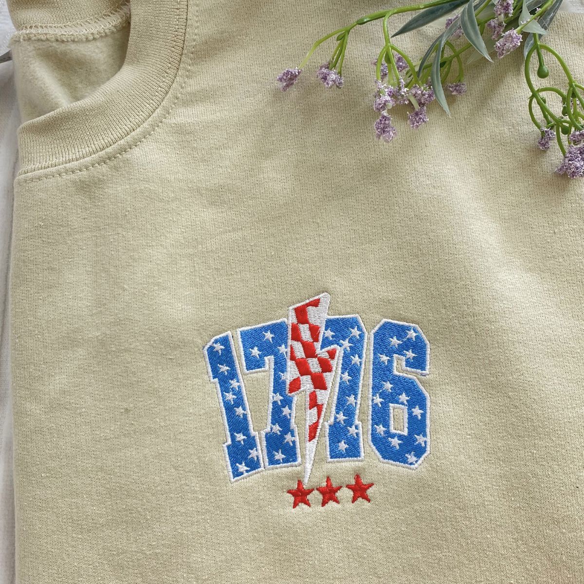 Embroidered Thunderstorm Fourth of July Sweatshirt - White