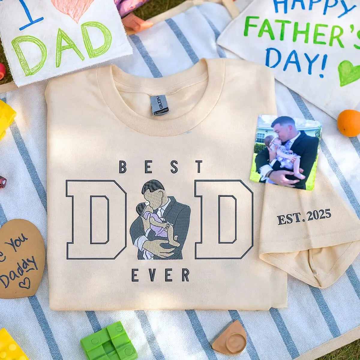 Personalized Embroidered Dad Tribute Shirt with Portrait & Kids Name