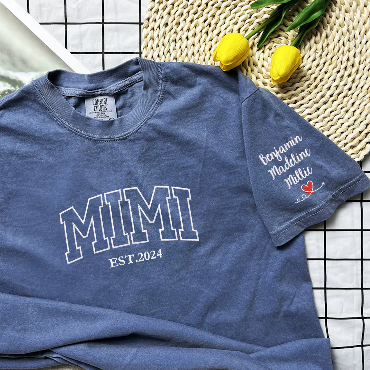 Personalized Grandkids Names Embroidered Shirt for Mimi