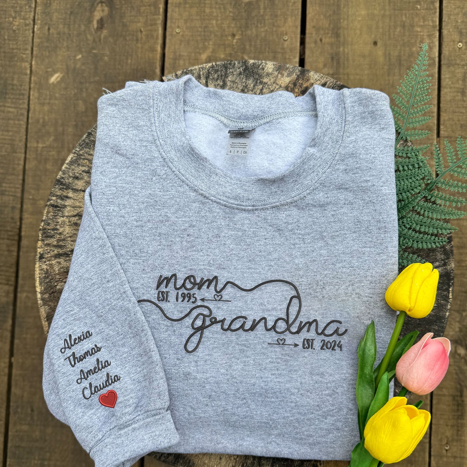 Dual Role Tribute Embroidered Sweatshirt - Mom & Grandma Unisex Hoodie