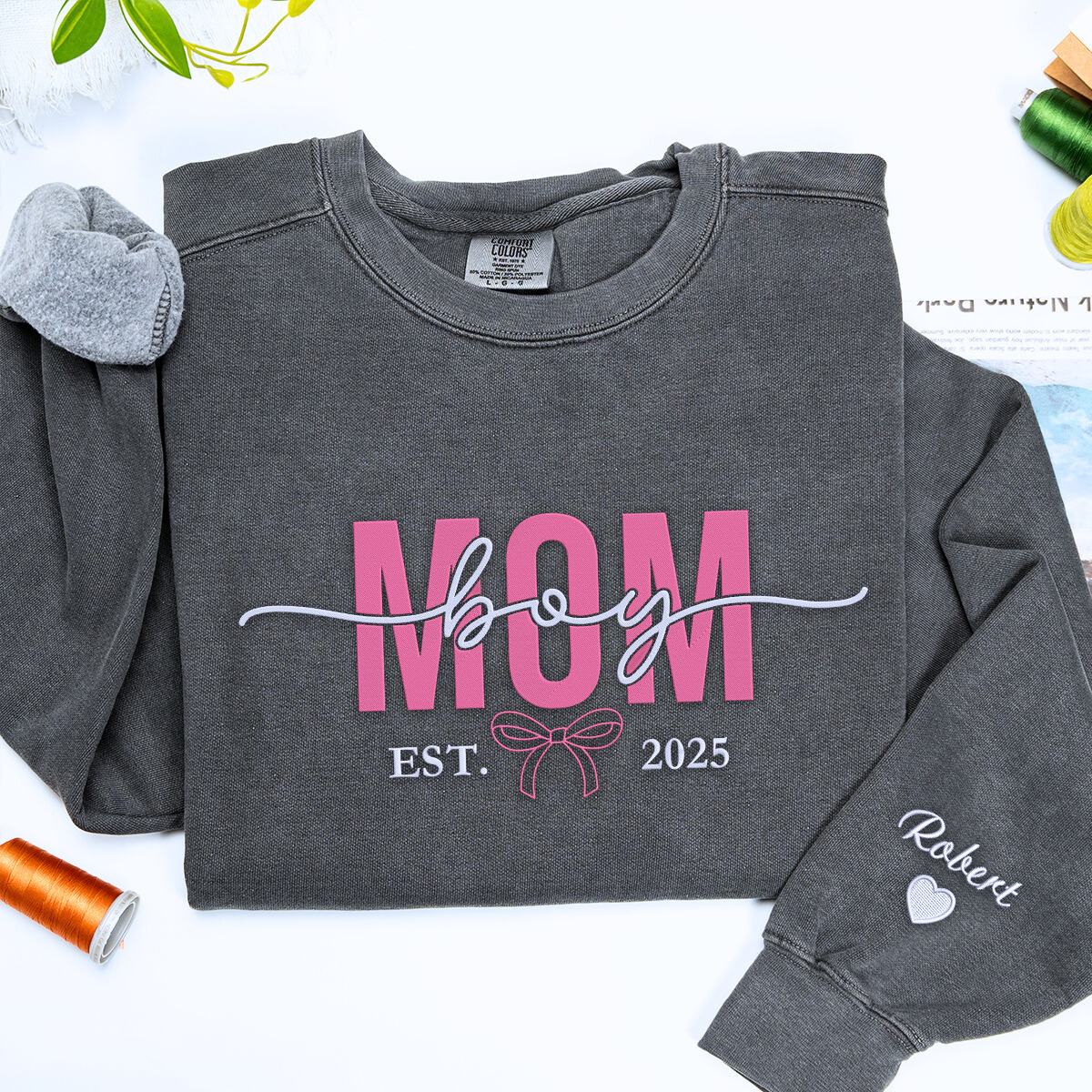 Personalized Boy Mom Embroidered Sweatshirt or Hoodie - Custom Gift