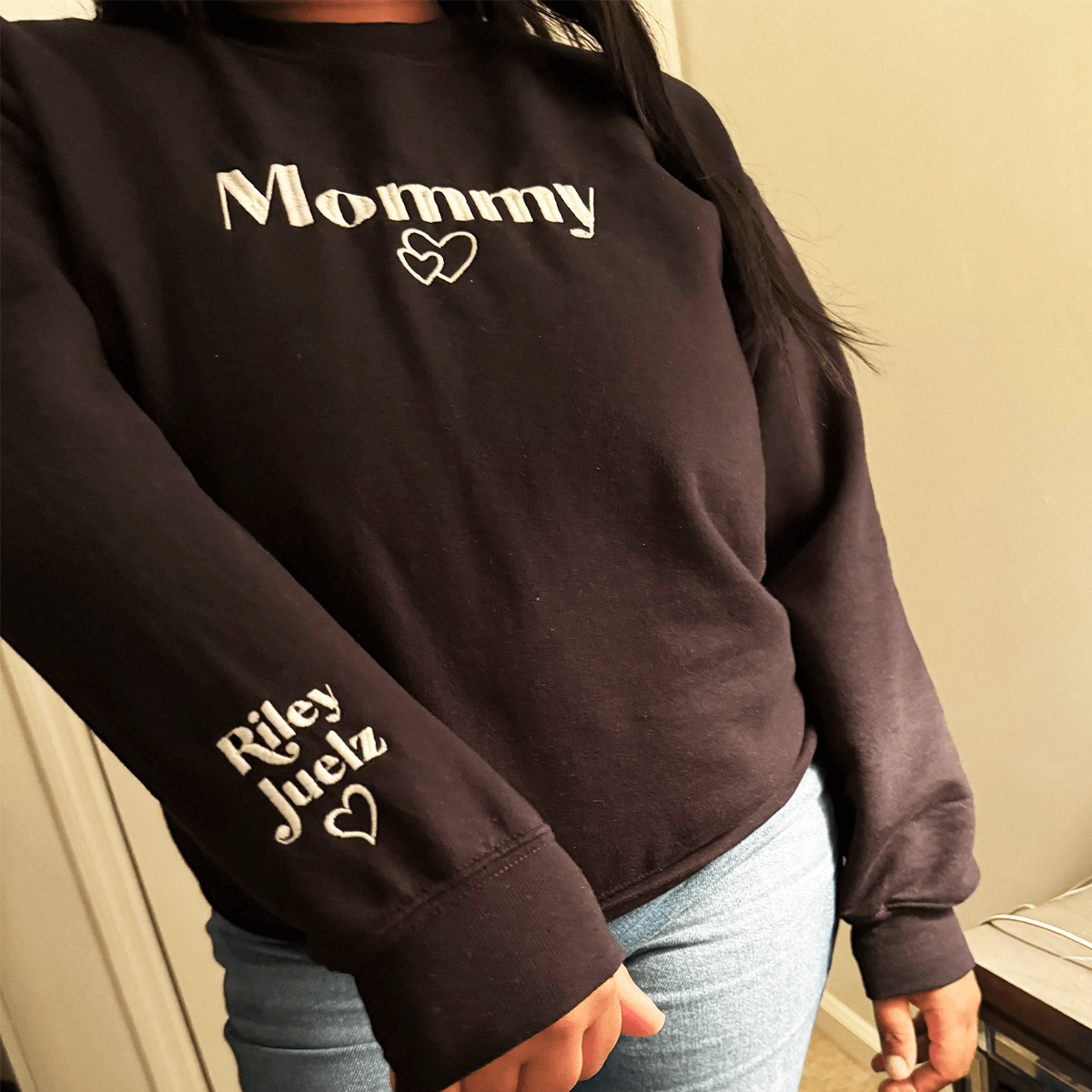 Womens Black Embroidered Cotton Sweatshirt