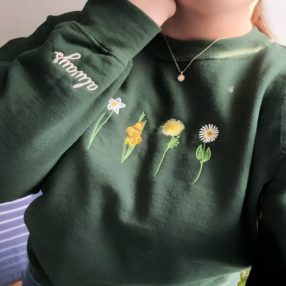 Personalized Birth Month Flower Embroidered Sweatshirt