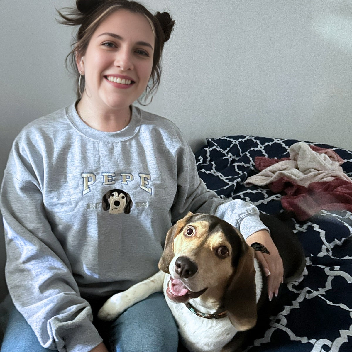 Personalized Dog Face Varsity Sweatshirt - Custom Embroidered Gift