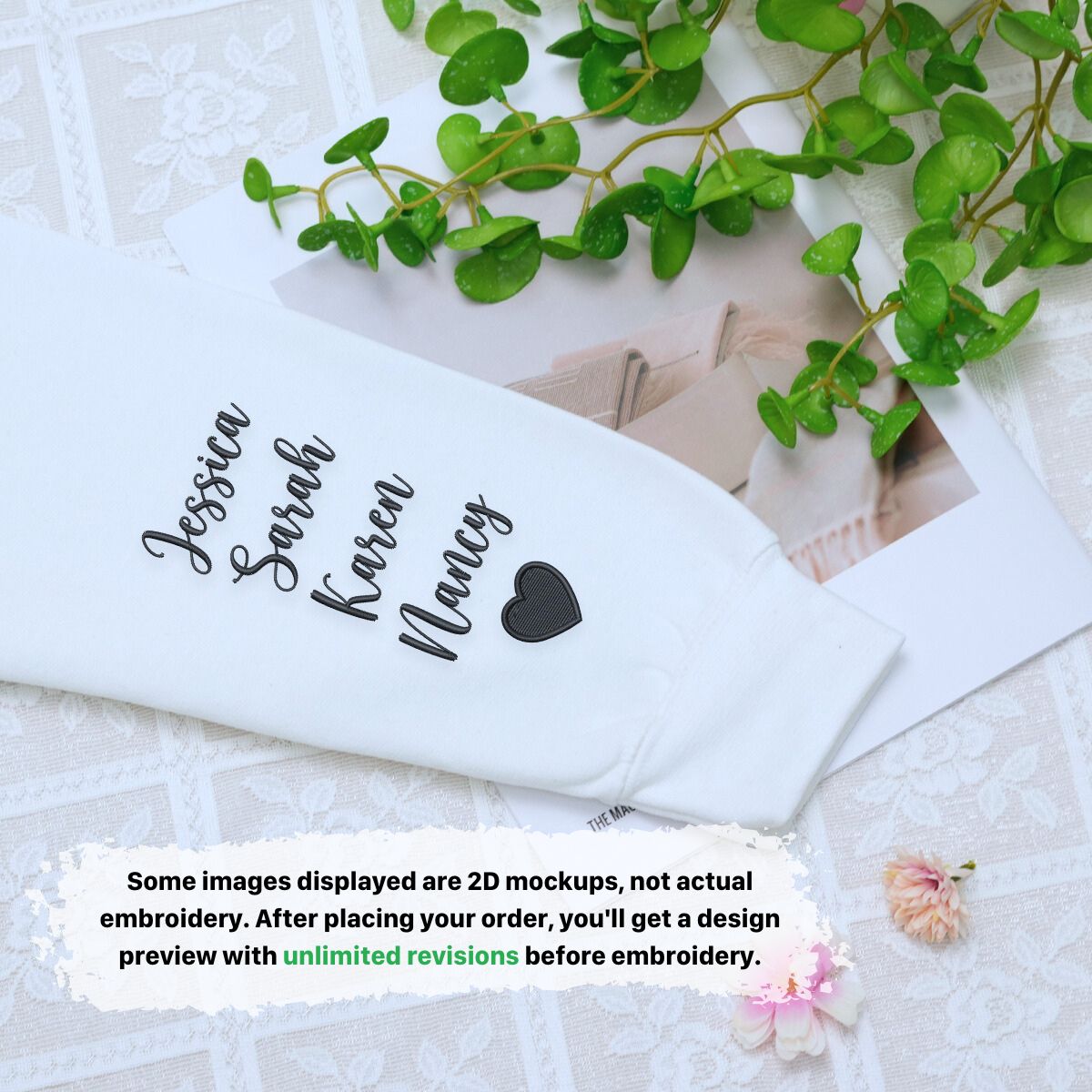 Custom Heart Sleeve Embroidered Sweatshirt or Hoodie for Mom - Personalized Gift