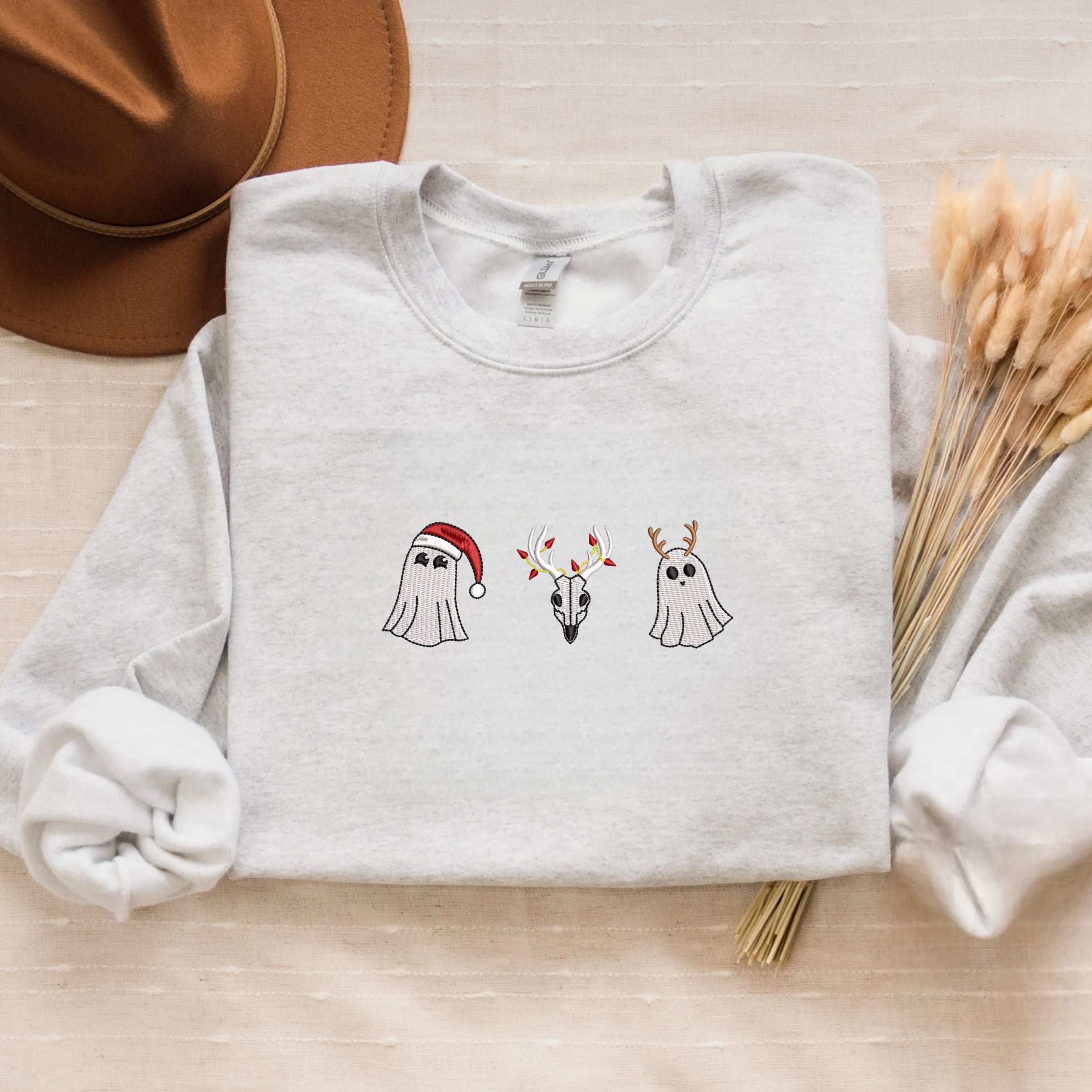 Santa Ghost Christmas Sweatshirt, Embroidered Crewneck or Hoodie