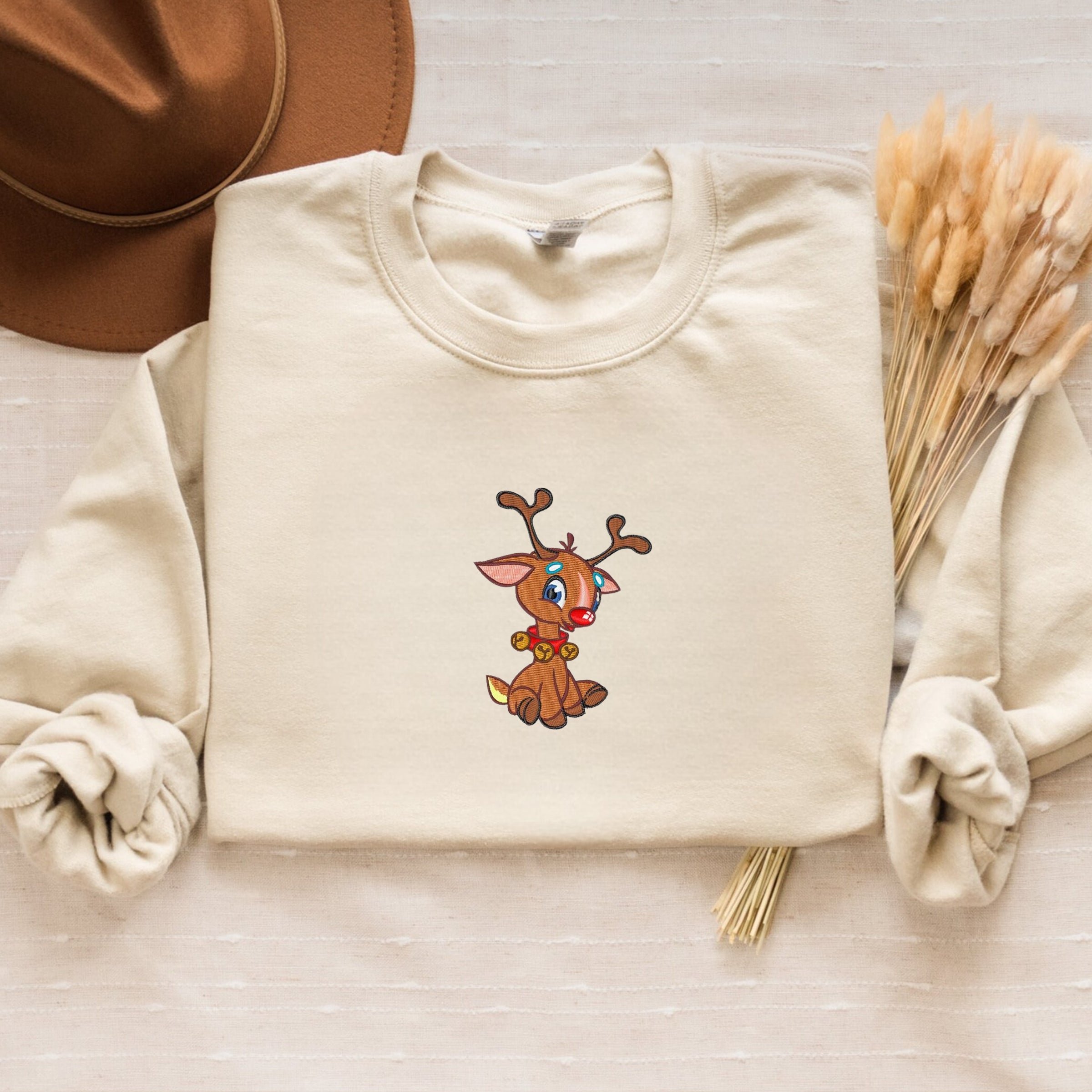 Embroidered Christmas Rudolph Sweatshirt in Various Colors