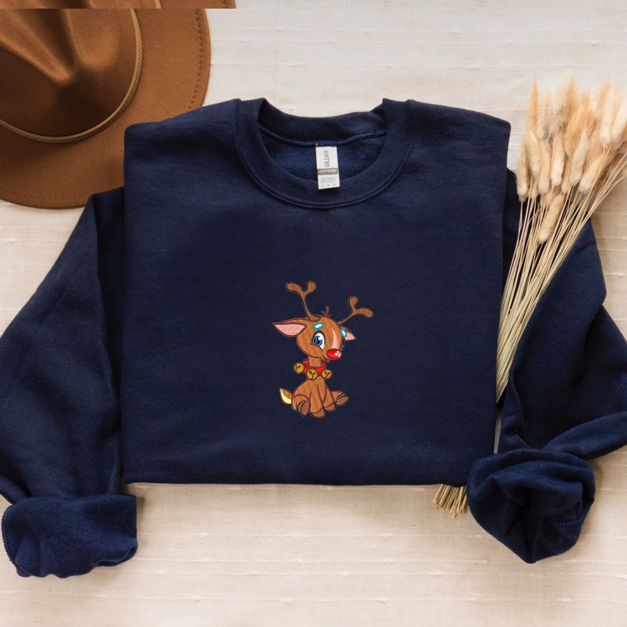 Embroidered Christmas Rudolph Sweatshirt in Various Colors